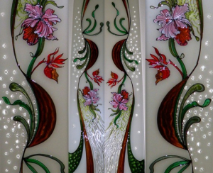 Stained Glass -- Orchids + Green Interlaced & Wood Effects